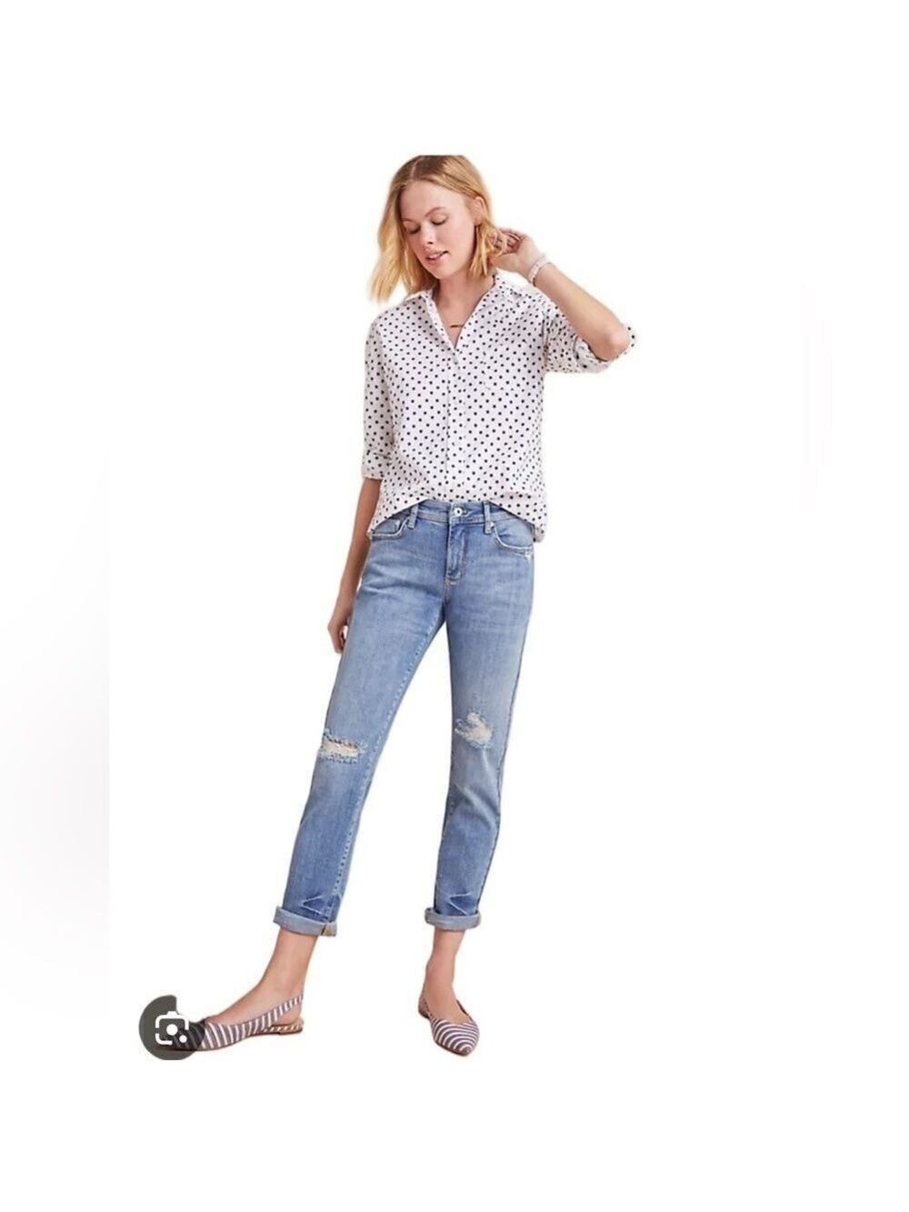 Pilcro & The Letterpress Slim Boyfriend Jeans Womens 28 Petite Distressed